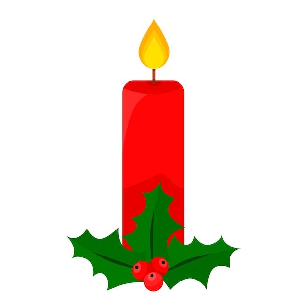 Christmas candle and holly on isolated background.Merry Christmas, symbol, holiday, religion.
