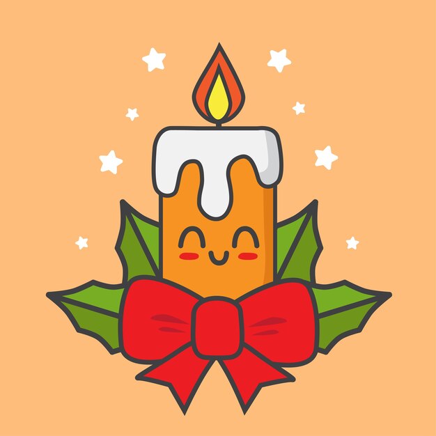 Vector christmas candle with ribbons isolated on orange