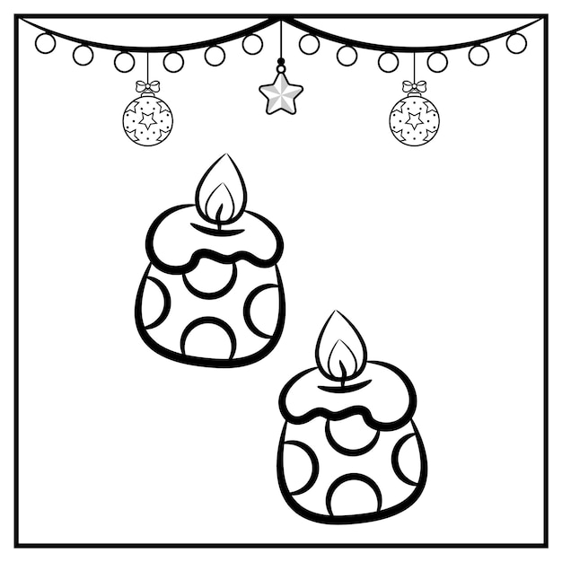 Christmas candles sketch with ornament for coloring