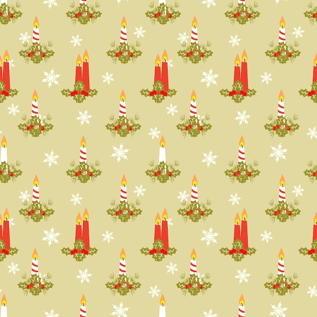 Christmas candles and snowflake seamless pattern.