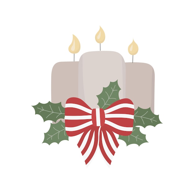 Christmas candles with red bow holly leaves vector illustration Can use for banner web mail card