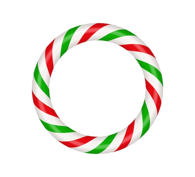 Рамка круга рождественской конфеты с красной и зеленой полосатой рамкой Xmas с полосатым рисунком леденца на палочке Пустой рождественский и новогодний шаблон Векторная иллюстрация на белом фоне