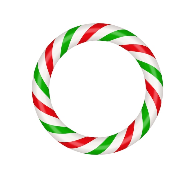 Christmas candy cane circle frame with red and green striped xmas border with striped candy lollipop pattern blank christmas and new year template vector illustration isolated on white background