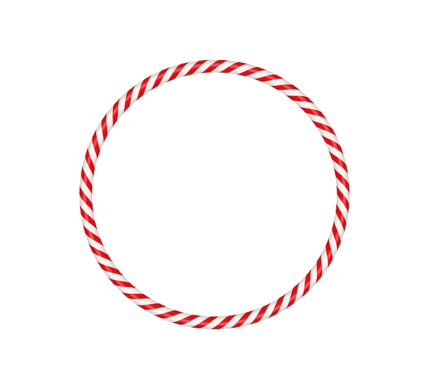 Christmas candy cane circle frame with red and white striped xmas border with striped candy lollipop pattern blank christmas and new year template vector illustration isolated on white background