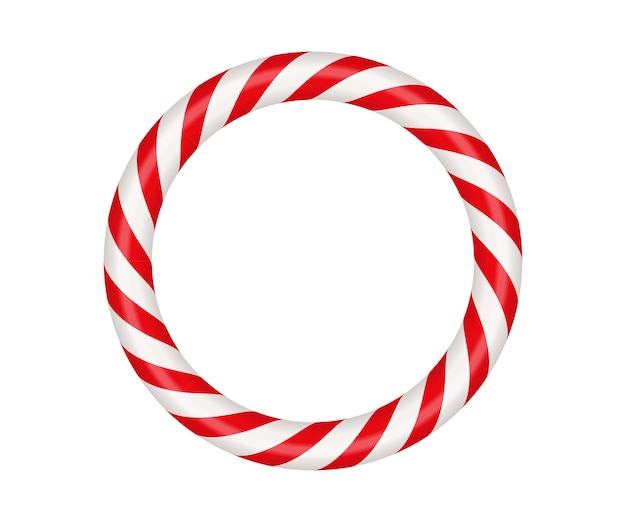 Christmas candy cane circle frame with red and white striped Xmas border with striped candy lollipop pattern Blank christmas and new year template Vector illustration isolated on white background