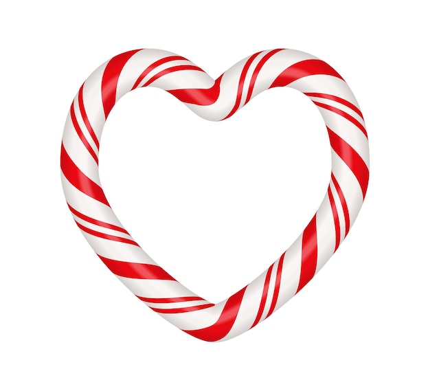 Christmas candy cane heart frame with red and white striped Xmas border with striped candy lollipop pattern Blank christmas and new year template Vector illustration isolated on white background