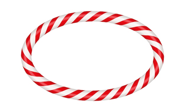 赤と白の縞模様のクリスマスボーダーと縞模様のキャンディーロリポップパターンのクリスマスキャンディケイン楕円形フレーム空白のクリスマスと新年のテンプレート白い背景で隔離のベクトル図