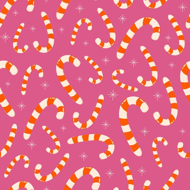분홍색 배경의 원활한 패턴 벡터 그림 새해에 크리스마스 사탕 지팡이