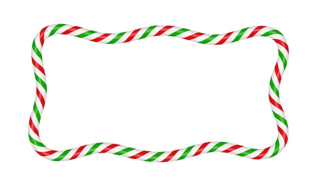 Vector christmas candy cane rectangle frame with red and green stripe xmas border with striped candy lollipop pattern blank christmas and new year template vector illustration isolate on white background