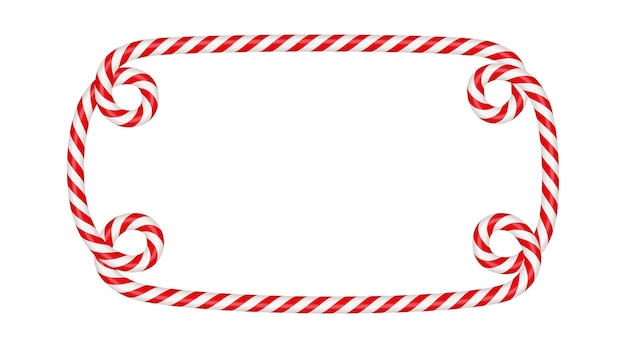 Christmas candy cane rectangle frame with red and white stripe Xmas border with striped candy lollipop pattern Blank christmas and new year template Vector illustration isolated on white background