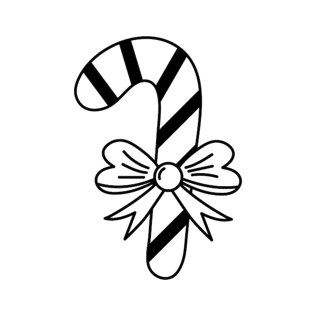 Vector christmas candy cane with bow knot in doodle style vector illustration