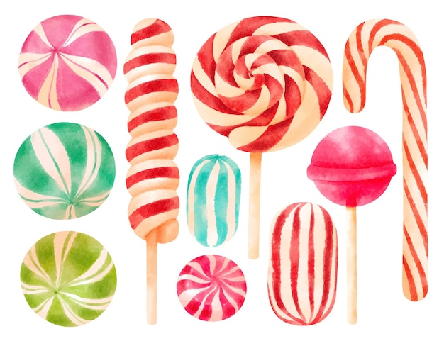 Christmas candy elements illustrations watercolor styles