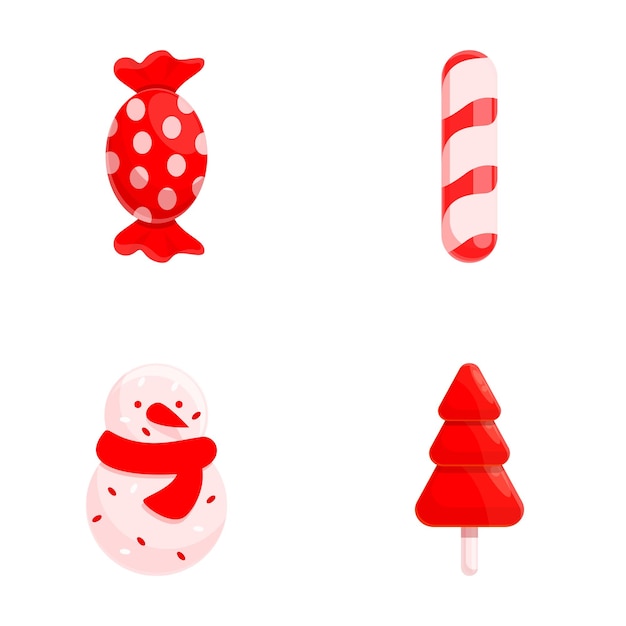 Vettore set di icone di caramelle di natale vettore cartone animato lollipop a righe di natale rosso