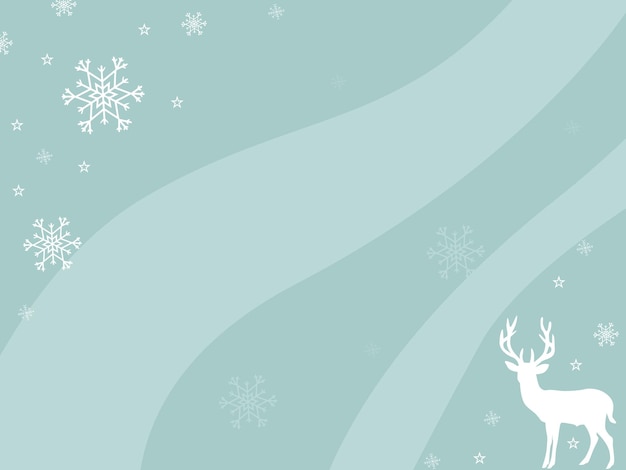 Синий шаблон рождественской открытки с белыми снежинками и белыми оленями