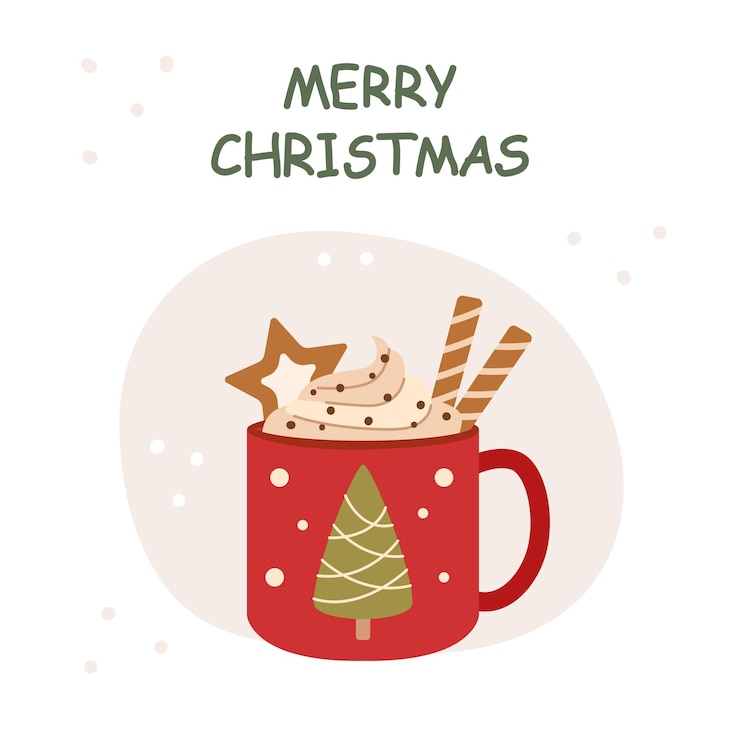 Vector christmas card christmas drink in red cup isolated on white