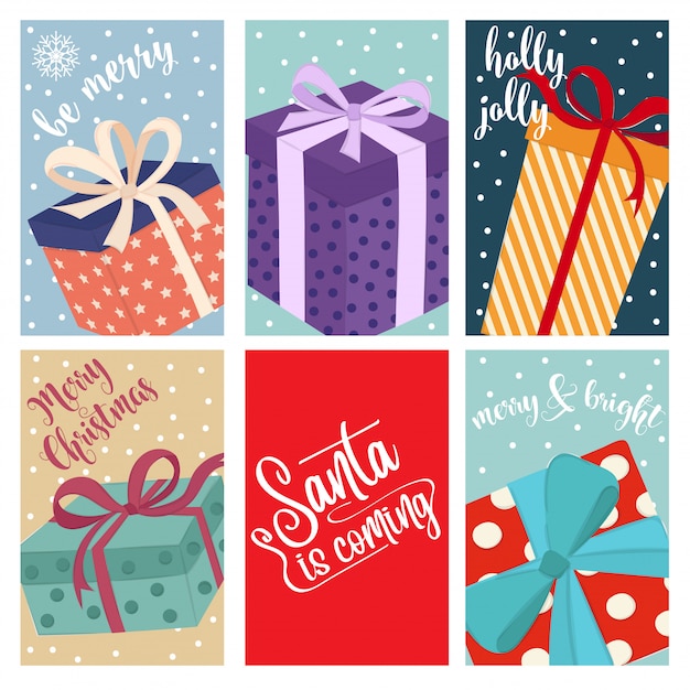 Collezione di cartoline di natale con scatole regalo