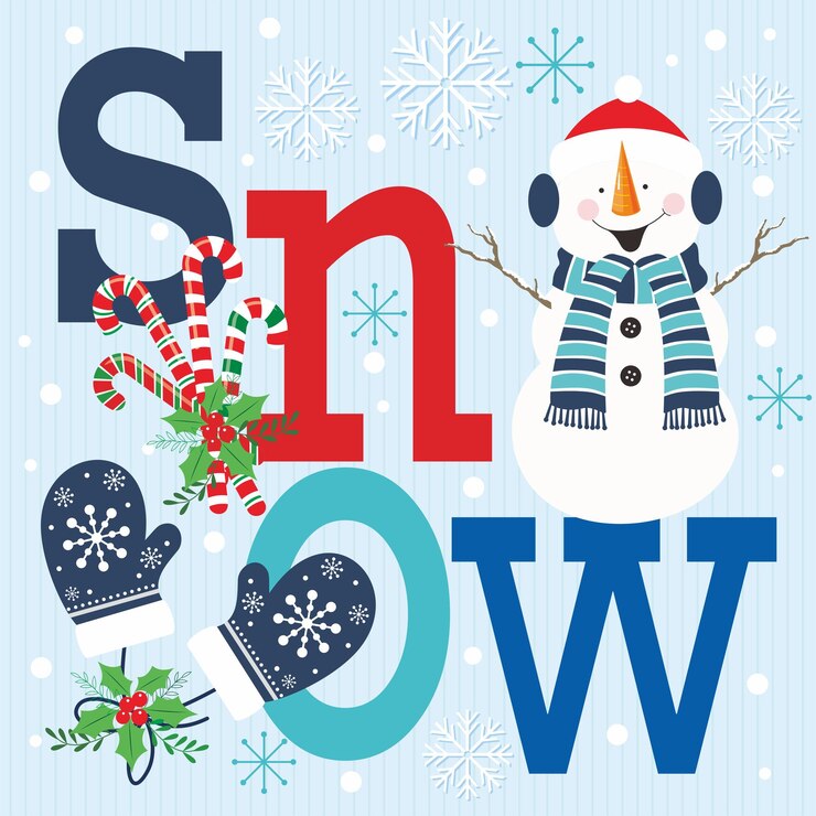 Vector christmas card design with cute snowman and lettering