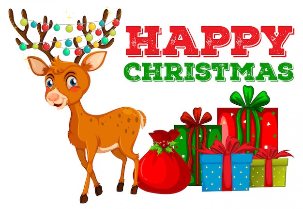 Vector christmas card design with reindeer and presents