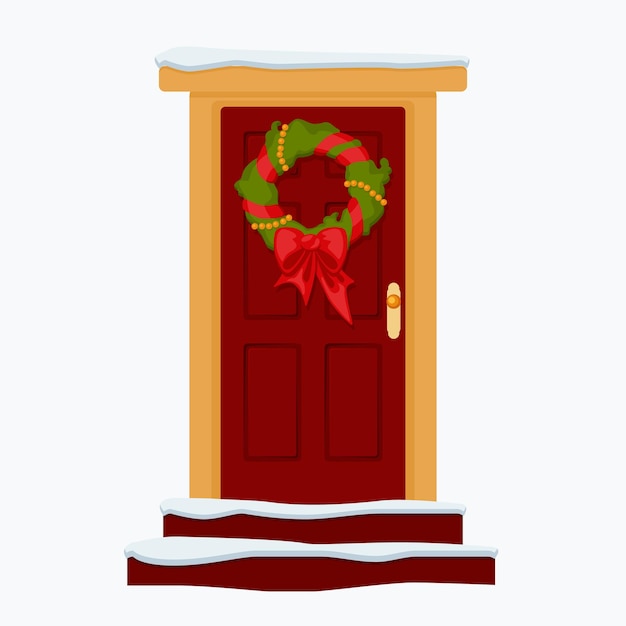 Christmas card Festive door with a wreath