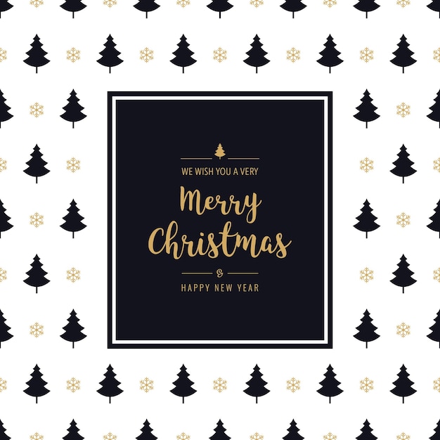 christmas card greeting text golden border frame tree pattern background