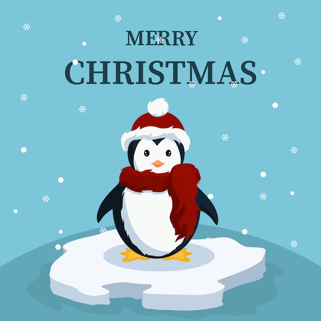 Рождественская открытка милый ребенок пингвин
