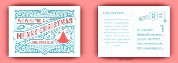 Vector christmas card retro typography and ornament decoration