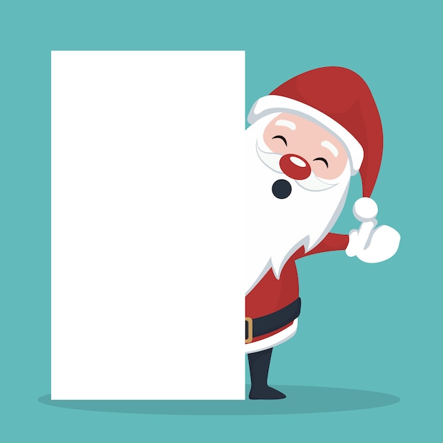 Christmas card of Santa Claus behind white poster