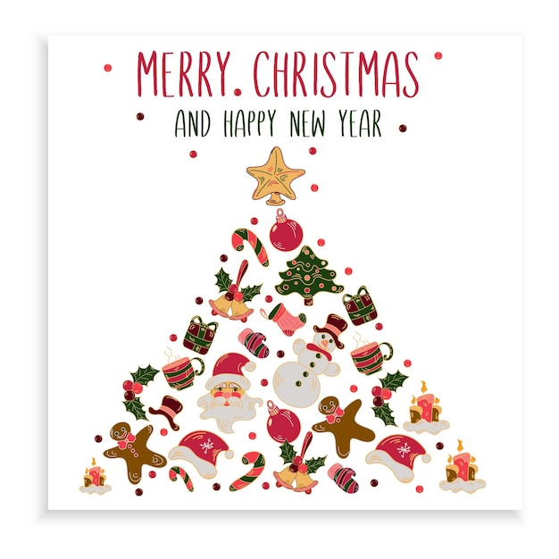 Квадратный шаблон рождественской открытки с рисунком елки на белом фоне