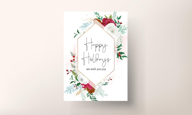 아름다운 꽃과 금박이 있는 크리스마스 카드 템플릿 디자인