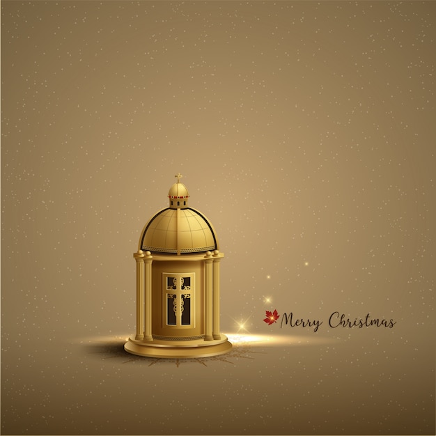 ゴールド教会ランタンとクリスマスカードのテンプレートデザイン