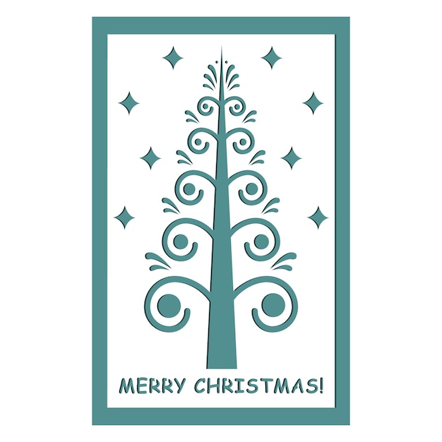 Шаблон рождественской открытки с рождественской елкой в стиле резания
