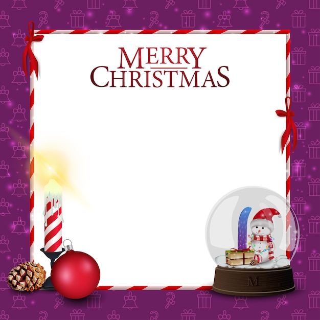 Christmas card template with Christmas candle and snow globe