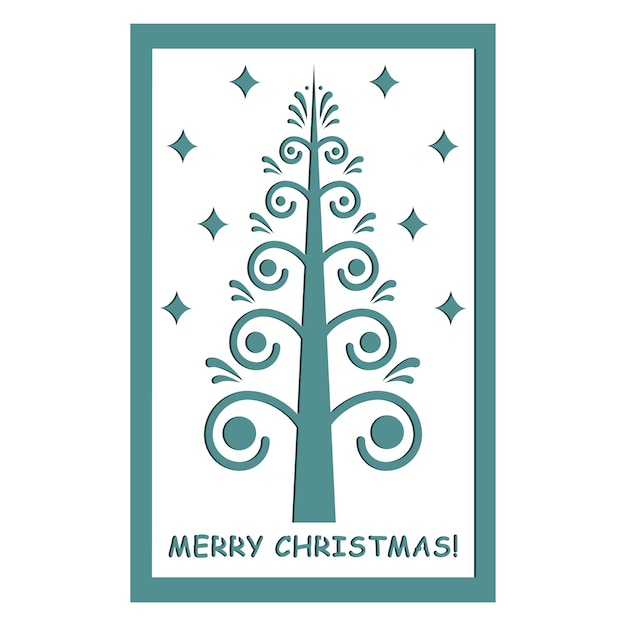 Vector christmas card template with a christmas tree in the cutting style