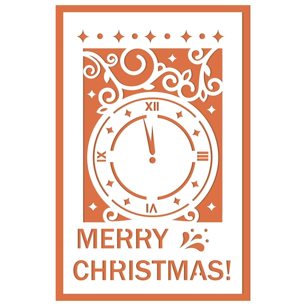 Christmas card template with clock papercut style file cutting