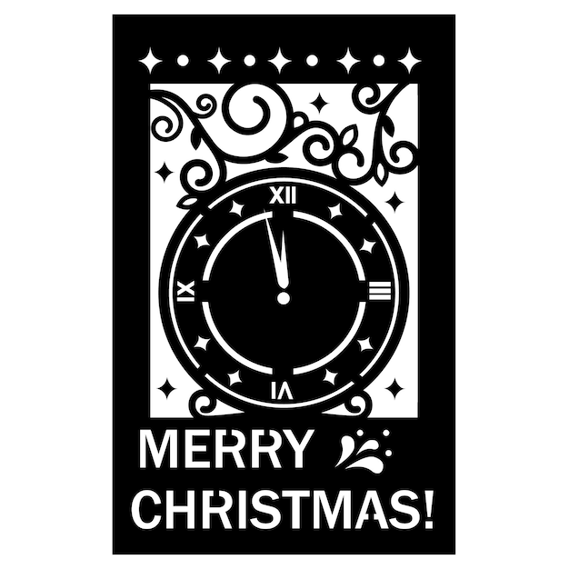 Vector christmas card template with clock papercut style laser cutting file