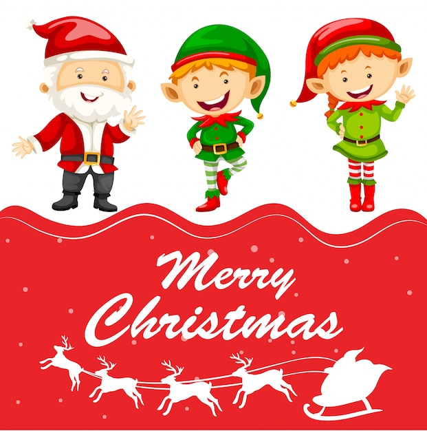 Christmas card template with santa and elf