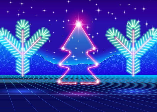 Christmas card with 80s neon tree