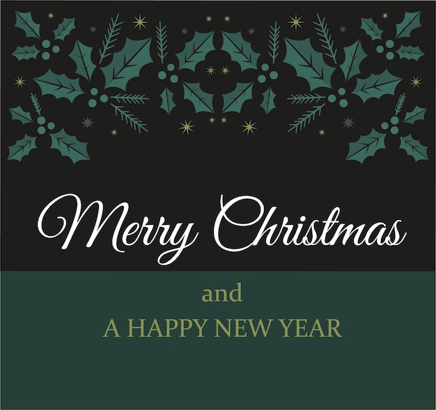 Christmas card with berries and sprigs of mistletoe dark background