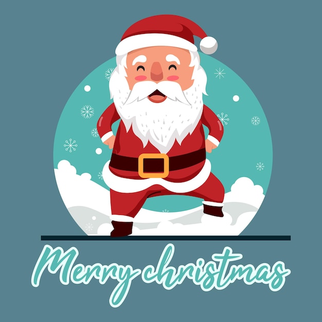 Vector christmas card with cheerful santa claus