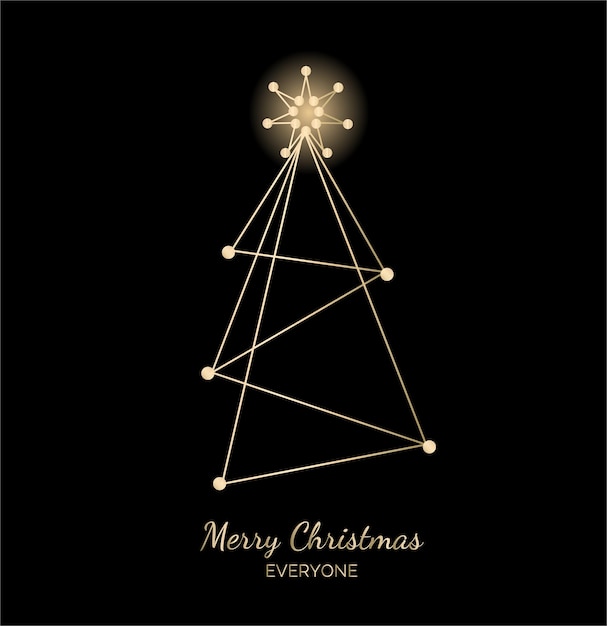 上部にクリスマス ツリーと輝く星のクリスマス カード