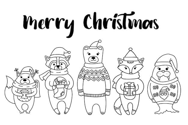 Christmas card with cute animals Use these cuties to create your own postcards