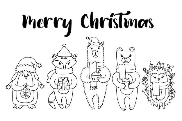 Christmas card with cute animals Use these cuties to create your own postcards