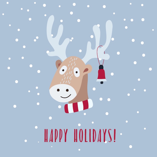 Christmas card with cute deer. 