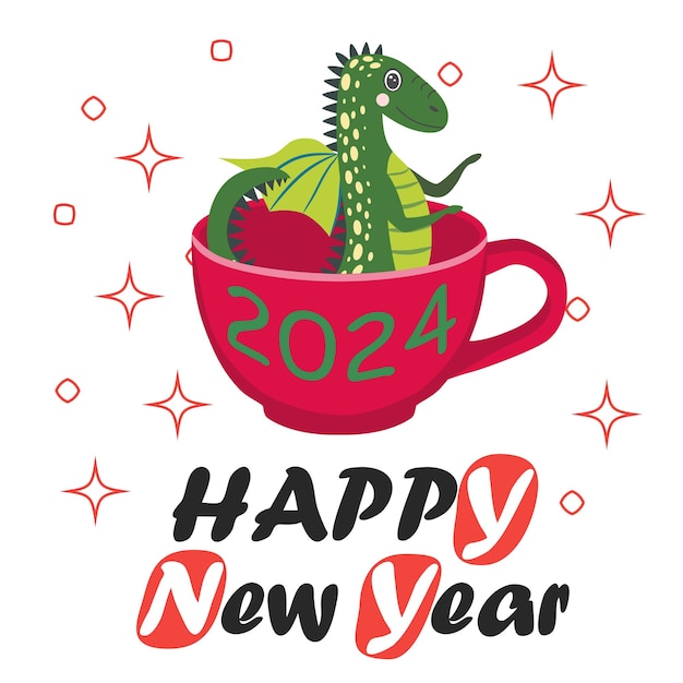 Cartolina di natale con un simpatico drago verde anno del drago 2024 cina
