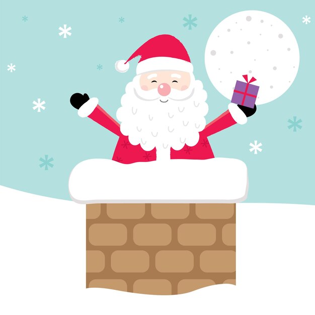 Christmas card with cute Santa on the chimney design