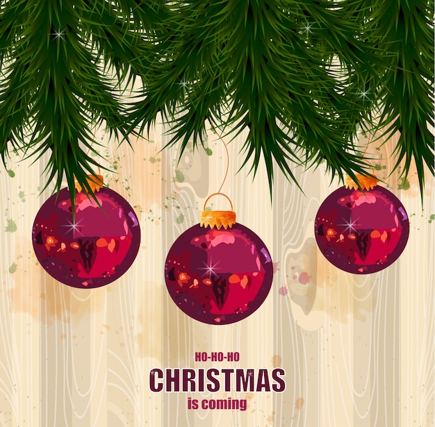 Christmas card with fir tree and baubles