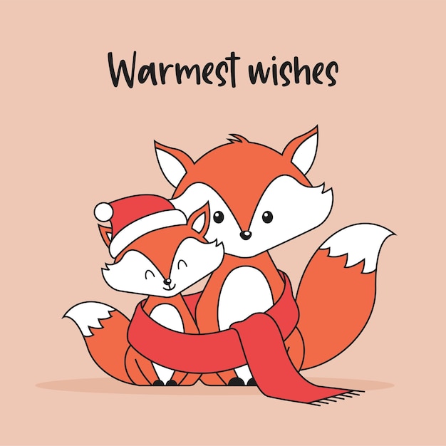 Vector christmas card with foxes