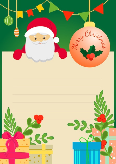 Christmas card with gifts and Santa Claus. Vector illustration.