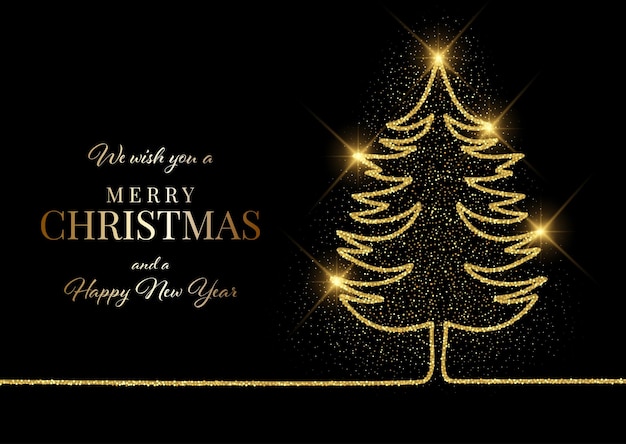 Vector christmas card with a glittery gold tree design