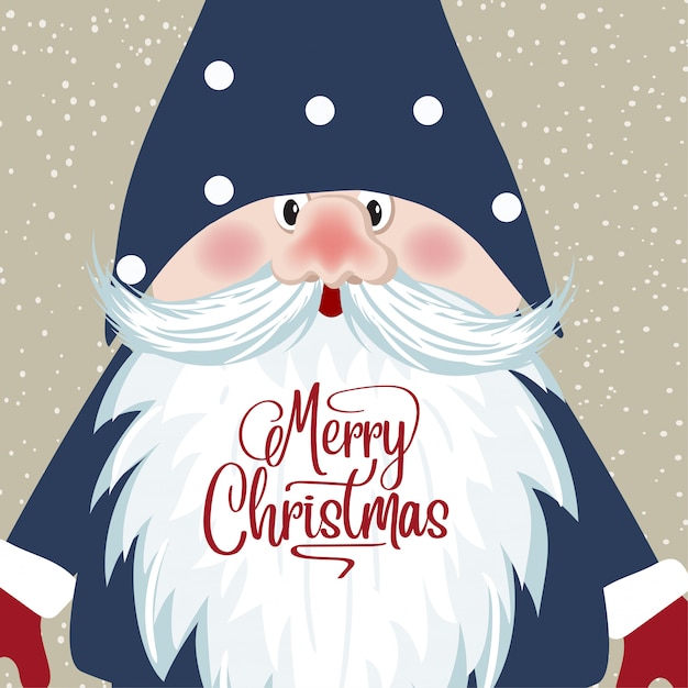 Vector christmas card with gnome face. retro style